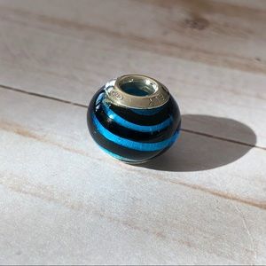 PANDORA blue striped Murano glass bead charm